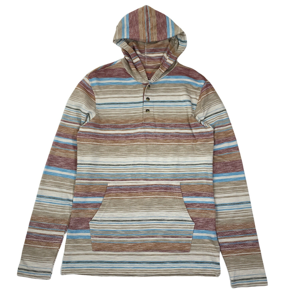 Sun & Stone Southwest Striped Hoodie Mens Small 3 Button Pullover Pockets
